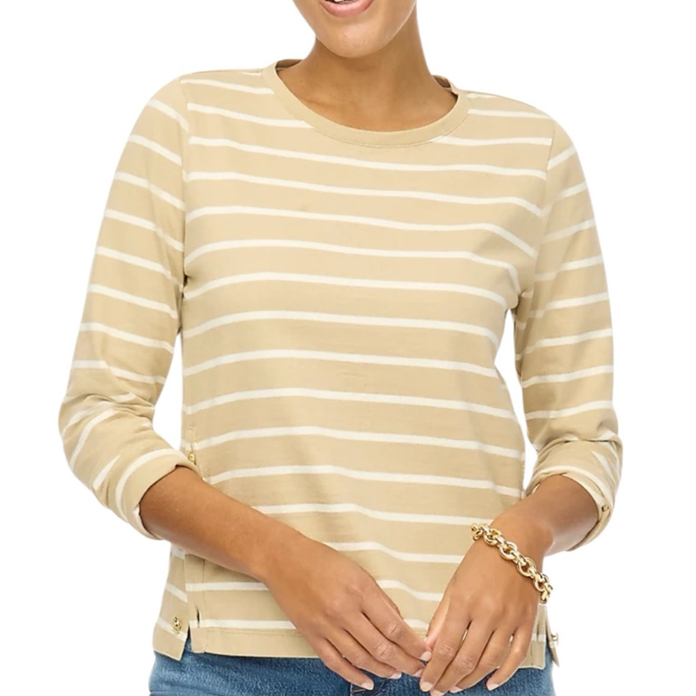 NWT J Crew Striped Beige and White Side Button  Women's Top